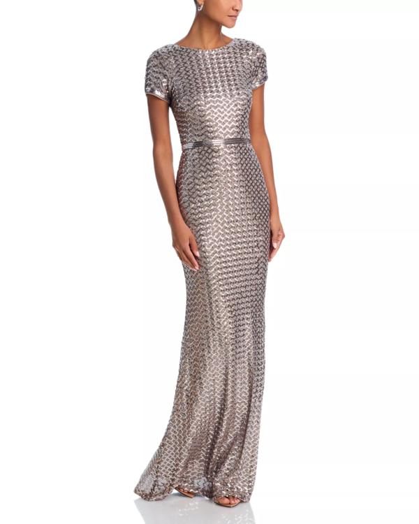 Aqua Women's Belted Sequin Gown