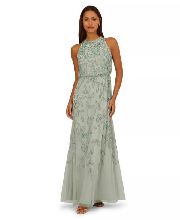 Adrianna Papell Women's Beaded Sleeveless Long Dress