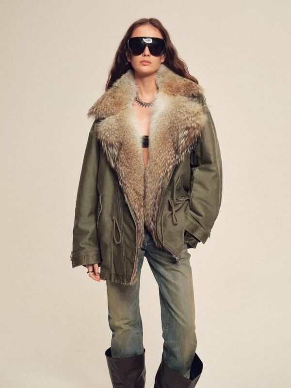 Firelady Women's Sheepskin Parka coat with Two-Tone Toscana Coyote Fur Collar“Wilderness Parka” - Image 3