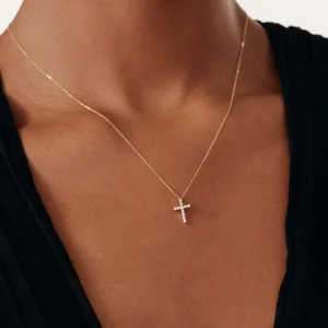 Dainty Diamond Cross Necklace in 10k Solid Gold Women - Image 4