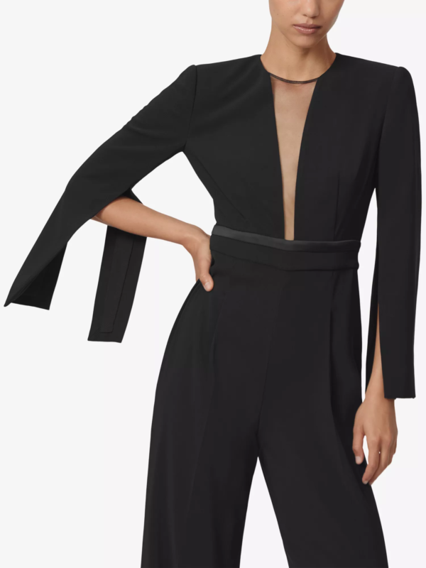Reiss Womens Black Plunge-neck Split-sleeve Jumpsuit - Image 3