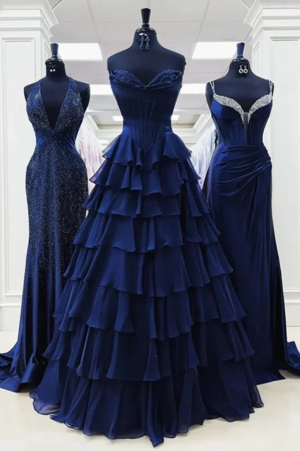 Strapless A-Line Ruffle Long Prom Dress With Split - Image 2