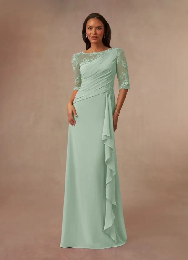 Azazie A-Line/Princess Boat Neck Floor-Length Lace Mother of the Bride or Groom Dresses