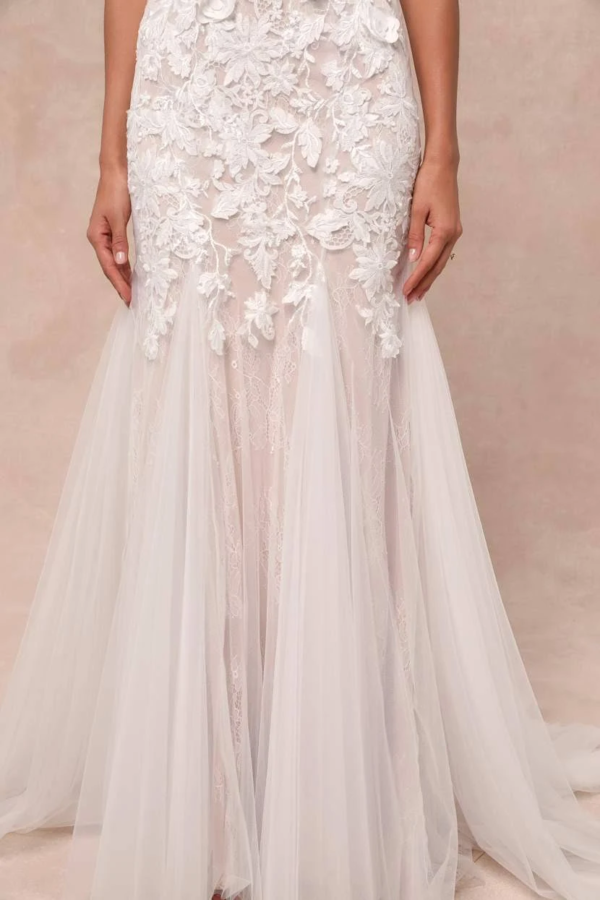 lulus White Tulle Lace Applique Mermaid Maxi Dress Womens - Image 2